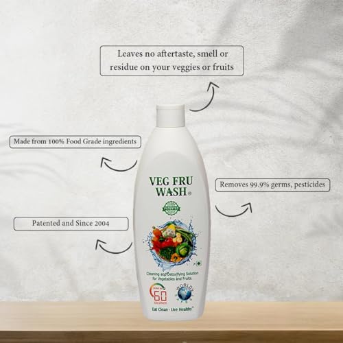 Image of Natural Fruit & Vegetable Wash Liquid 400ml x 4, Removes Pesticides, Wax & Bacteria, Food-Grade Disinfectant Works in 60 Sec, Patented & Scientifically Proven Premium Detoxifying Solution