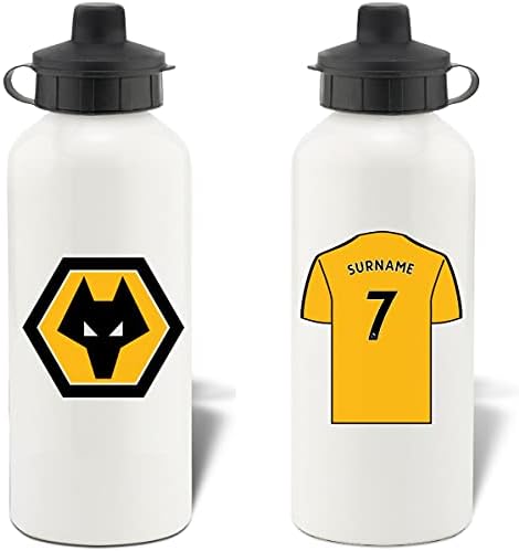 Wolverhampton Wanderers Personalised Football Shirt Design Aluminium Water Bottle FC fans - 600ml - Silver Bottle