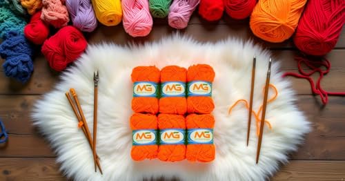 Image of M.G Enterprises Dark Orange Wool Ball. Hand Knitting Art Craft Soft Fingering Crochet Hook Yarn, Needle Knitting Thread Dyed - Pack of 8