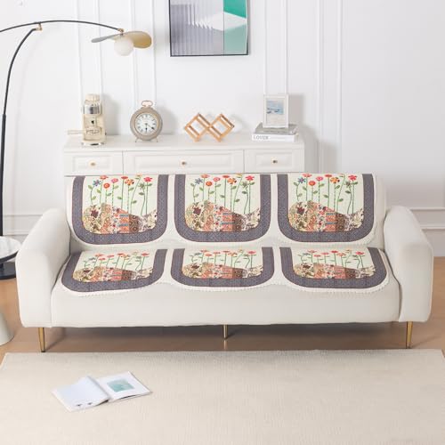 Image of HOKIPO HeavenHue Sofa Cover 3 Seater for Seat & Back, Floral Patchwork