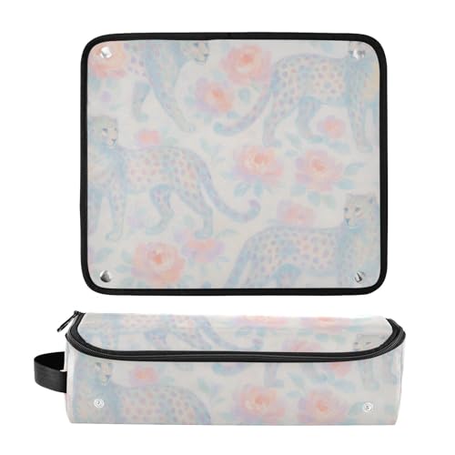 Bolsa organizadora 2 en 1 para herramientas de cabello con tapete resistente al calor, para planchas y rizadores, diseño Leopardo miniatura 3