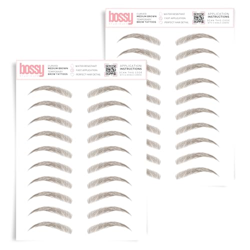 2 Pack Temporary Eyebrow Tattoos Waterproof Eyebrow Stickers, False Tattoos Hair Like Peel Off Instant Transfer Brows For Women And Men | Natural Strokes, Shaping (curved, medium brown)