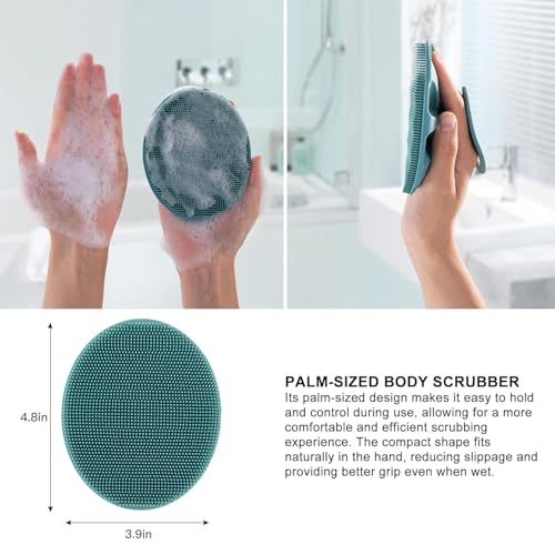 Image of OTAK Silicone Body Scrubber Combo 7 Pcs, Long Handle Back Scrubber for Bathing + Body Scrubber for Men Women + Scalp Massager, Face Brush, Exfoliating Shower Set - BPA-Free - with Hooks