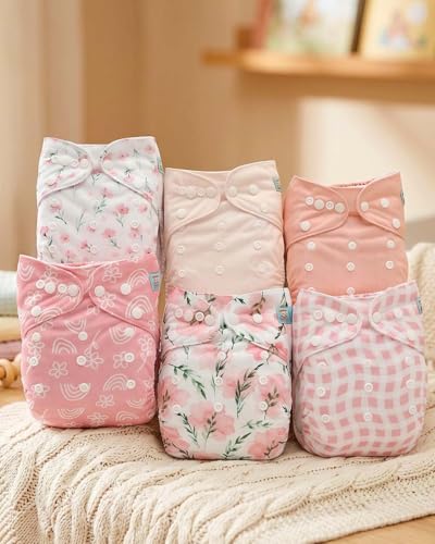 Image of ALVABABY Baby Cloth Diapers 6 Pack with 12 Inserts Cloth Diaper Covers Adjustable Washable Reusable for Baby Girls and Boys 6DM138A