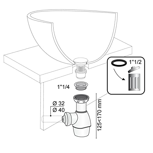 Wirquin 30723669 Universal Siphon for washbasin or Sink diameter 32-40, White, 243 milímetros - Image 4