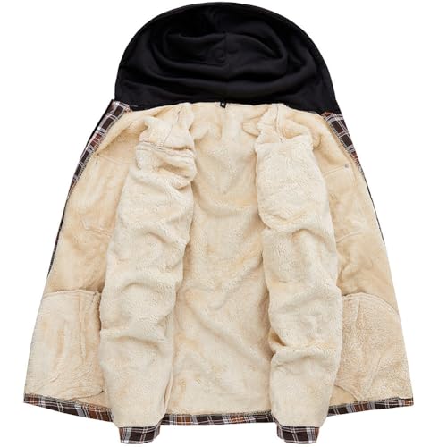 Men's Winter Cotton Plaid Shirts Jacket Warm Fleece Lined Flannel Hooded Shirt Jacket Coat for Men2