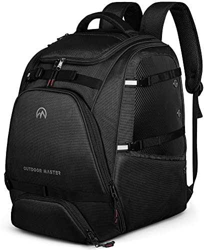 OutdoorMaster Ski Boot Bag, 50L Waterproof Snowboard Bag for Air Travel, Travel Boot Backpack for Ski Helmet, Goggles-Black