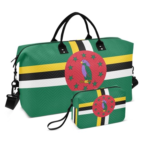 Aflyko Patriot Flag Travel Duffel Bag Dominica Flag Sport Tote Gym Bag Weekender Overnight Bag for Men Women Flight Approved Carry On Bag Fitness Dance Go-To Bag Daily Bag