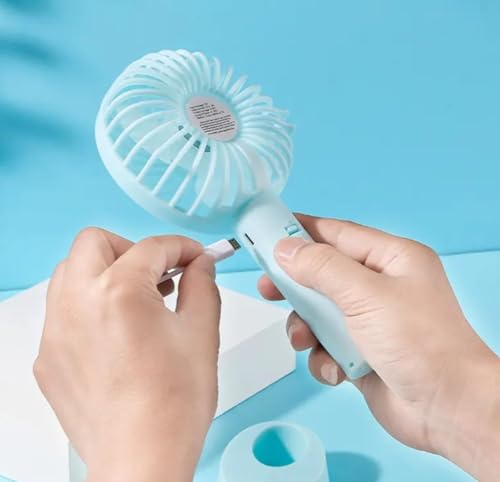Image of One94Store Small USB Fan Blue, Portable Rechargeable Mini Handheld Fan High Speed Personal Cooling Desk Table Fan with Stand for Home Office Travel Outdoor