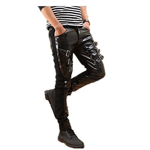Into Mens Fashion Faux Leather Punk Pants Buckles Hip Hop Leather Trousers