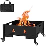 22 Inch Portable Plug Camping Fire Pit with Bag, Foldable Fire Pit for Camping, Picnic, Collapsible Fire Pit for Outside Wood Burning, Camp Fire Pit Portable with Wheels, Portable Firepits for Bonfire