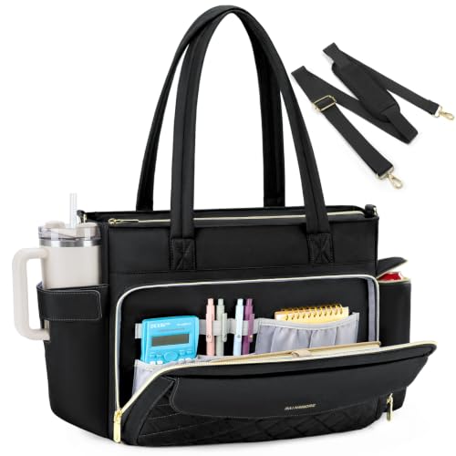 RAINSMORE Maletin Portatil Bolso Profesora Mujer 15.6 Pulgadas, Negro