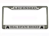 LICENSED REAL ESTATE BROKER Chrome Metal Auto License Plate Frame Car Tag Holder