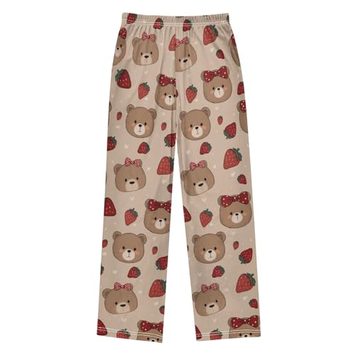 ALAZA Strawberry Bear Bow Heart Pajama Lounge Pants Long Sleep Pajama Bottoms with Pockets2