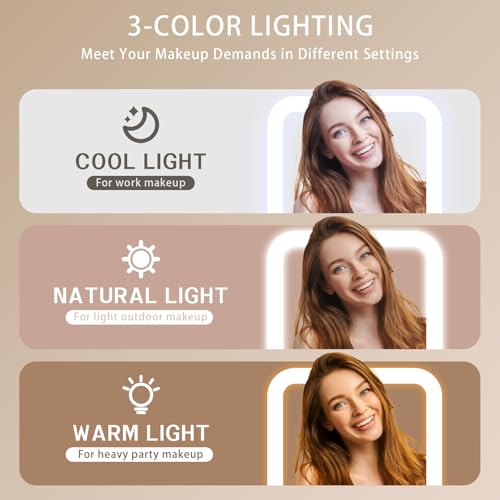 Portable LED Makeup Mirror with Touchscreen - Rechargeable, Dimmable, and Foldable for Travel, Office, Home (White) - Perfect Gift for Girls
