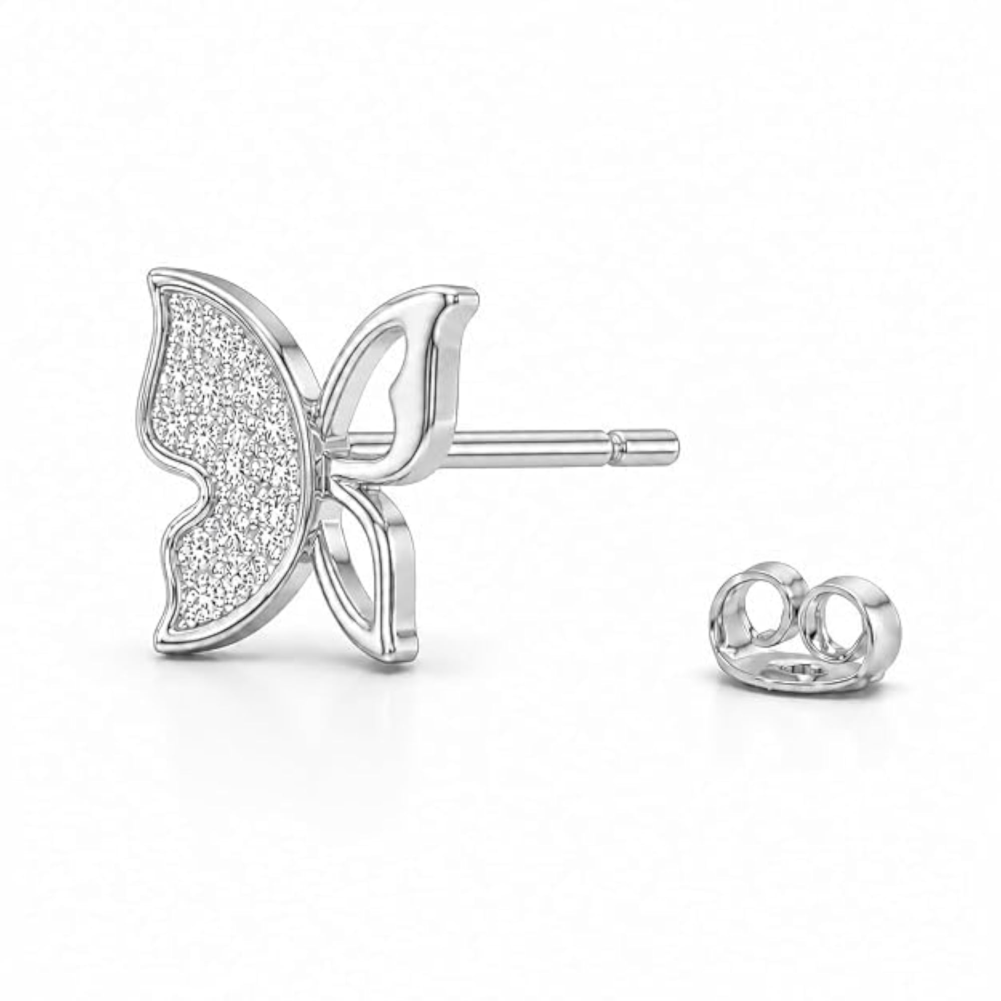 Women's Sparkling Sterling Silver Butterfly Stud Earrings, Cubic Zirconia