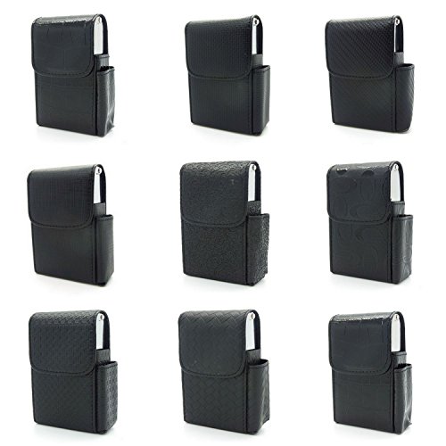 Zigarettenetui Etui aus Leder mit Feuerzeugfach Zigarettenbox für 20 Zigaretten Gürteltasche Zufallsmuster in schwarz Cover