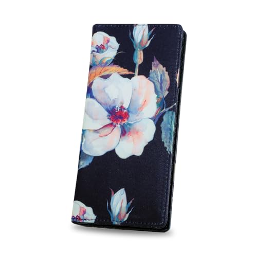 HUA ANGEL Womens Wallet, Ultra Slim Thin RFID Blocking Credit Card Holder Bifold Clutch Long Wallets Ladies Girls Gift, A-White Flower, Casual