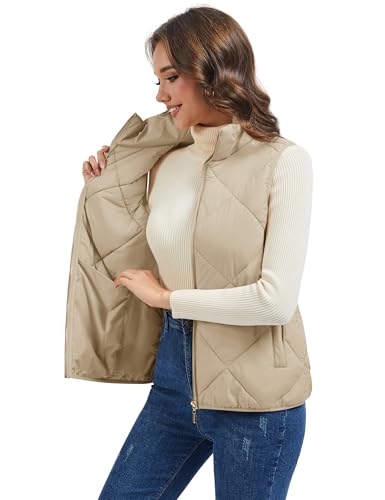 MAGCOMSEN Womens Puffer Vest Sleeveless Lightweight Winter Jackets Quilted Zip Up Coats Stand Collar Padded Outerwear Vests3