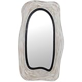 bois DRW Miroir Mural en Forme de Bois Blanc Ancien et Noir 56 x 3,5 x 99 cm