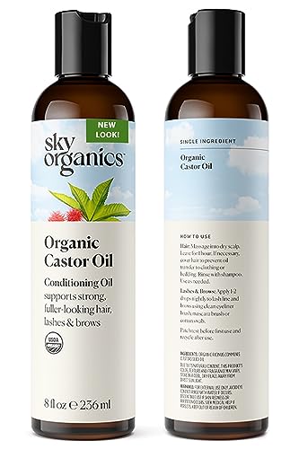 Sky Organics Organic Castor Oil For Hair, Lashes & Brows, 100% Pure & Cold-Pressed Usda Certified Organic To Strengthen, Moisturize & Condition, 8 Fl. Oz #TOP10