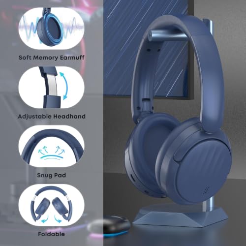 Image of Bluetooth Headphones with Active Noise Cancelling (ANC), Wireless Over Ear Bluetooth Headsets with 35H Playtime, HiFi Stereo Foldable Headphones with Foam Ear Cups for Sports, Travel, Blue