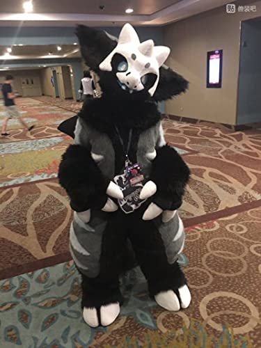 Japan Black Horn Dragon Cat Huksy Dog Fursuit Teen Costumes Full Furry Suit Fursona Kigurumi Digitigrade Anime Costume