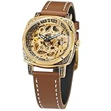 FORSINING Orologio da polso da donna, automatico, vintage, impermeabile, alla moda, con cinturino in vera pelle