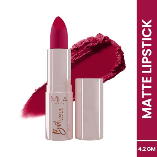 Image of Mila Beaute Bold & Matte Long-Lasting Lipstick | Highly Pigmented Soft Matte Finish | Lightweight & Hydrating with Jojoba Oil | Shade - (Pep Talk 4.2g) (Pack of 2)