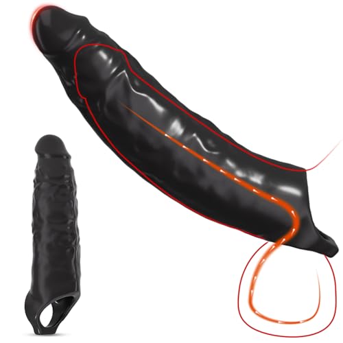 BDSMYEE größer Penishülle XXL,28 CM Penis Sleeve Penismanschetten für Penisverlängerung 5 CM,Penis Hülle mit Massagepartikel für Big Penis erotisches Sexspielzeug für beide zusammen (Schwarz)