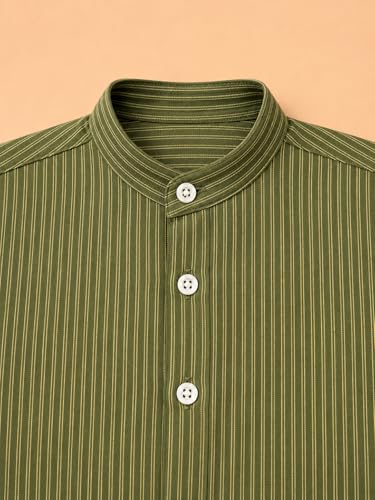 Image of A.T.U.N. (ALL THINGS UBER NICE) Boys 100% Cotton Band Collar Shirt | Soft Fabric with Button Front Style & Roll-Up Sleeves | Comfortable Casual Kids Shirt