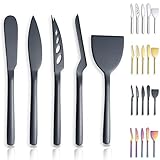 Taglieri per formaggi migliori Berglander coltello per formaggio set 5 pezzi, adatto a tutti i tipi di formaggio, taglierina per formaggio in acciaio inox, design ergonomico, adatto per serraggio e taglio, coltello per burro (Nero)