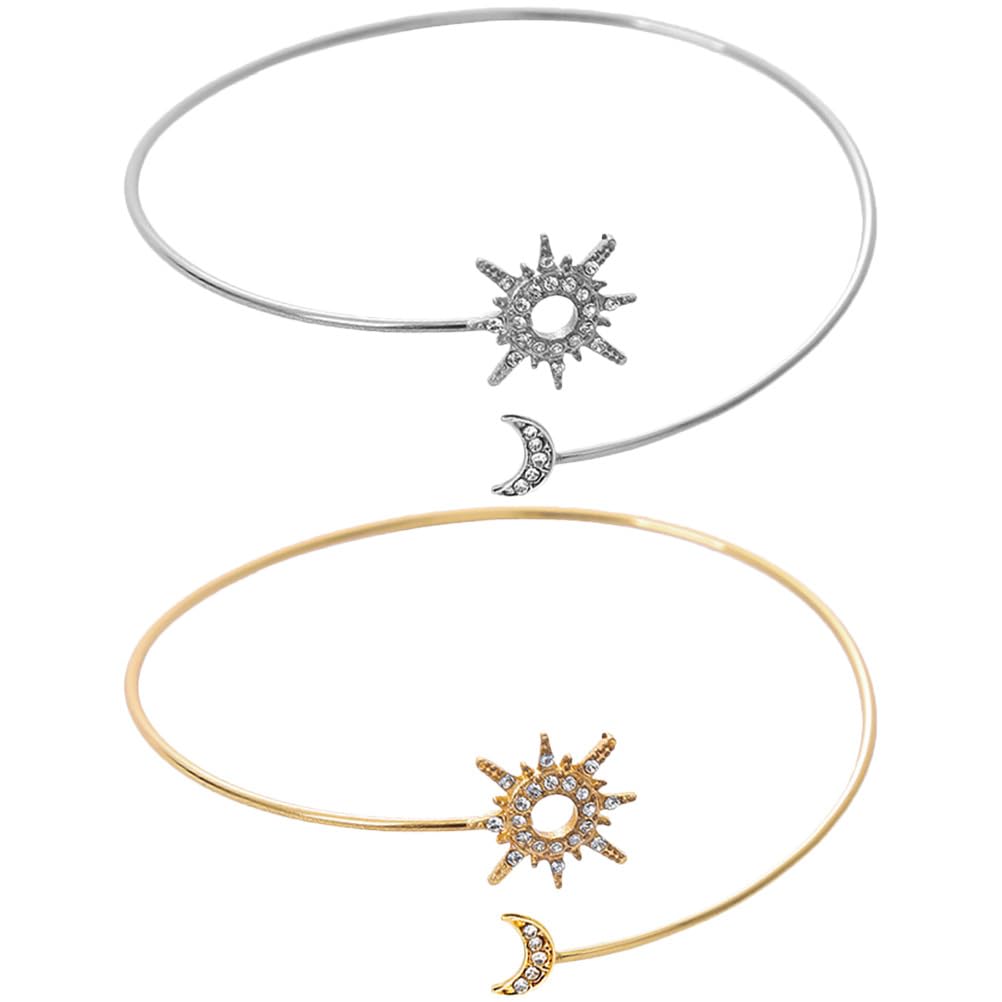 Holibanna 2 gold bracelets for women, gold arm for women, sun and moon bracelet, gold cuff for women, upper arm bracelet, gold upper arm cuff