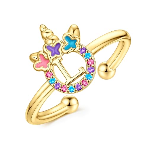 Anillo de unicornio ajustable para niñas que no mancha la piel oro 14k