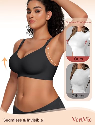 Vertvie Jelly Bra No Underwire Seamless Push Up Full Coverage, BLK/BRN, XL - image 3