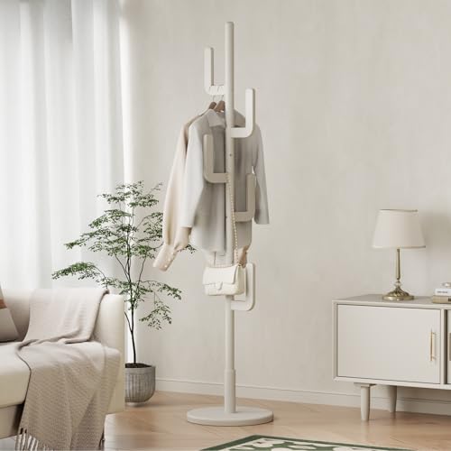 Muwuele Solid Wood Cactus Coat Rack, Freestanding Coat Rack With 6 L-Shaped Hooks and 3 Adjustable Sizes, Coat Tree for Bedroom, Entryway, Livingroom, Coat Hanger Stand for Coats, Handbags (White) by Muwuele - Image 8