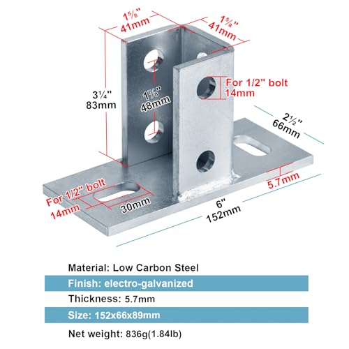 OTTFF 2 Pack 6 Hole Single Post Base for 1-5/8\" Strut Channel, U Floor Ground Mount, 5.7 mm Thick - Thumbnail 2