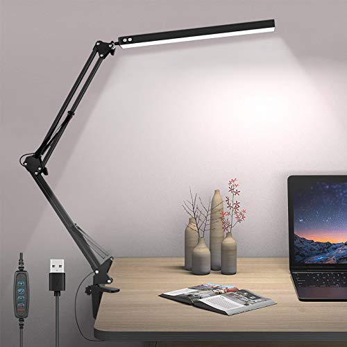 LED Desk Lamp, Liraip Metal Swing Arm Desk Lamp with Clamp, Eye-Care Architect Desk Light, 3 Lighting Modes & 10 Adjustable Brightness Levels, Memory Function, Desk Lamp for Home Office(10W-Black)