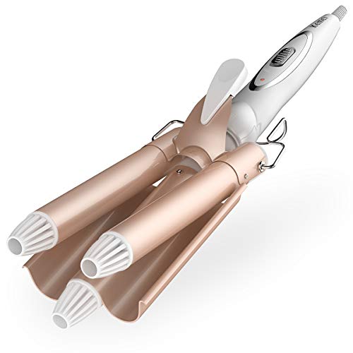 Plancha de Pelo para Ondas, METALBAY Plancha Cerámica de PTC, Calienta Rápido hasta 220?, Blanco y Dorado