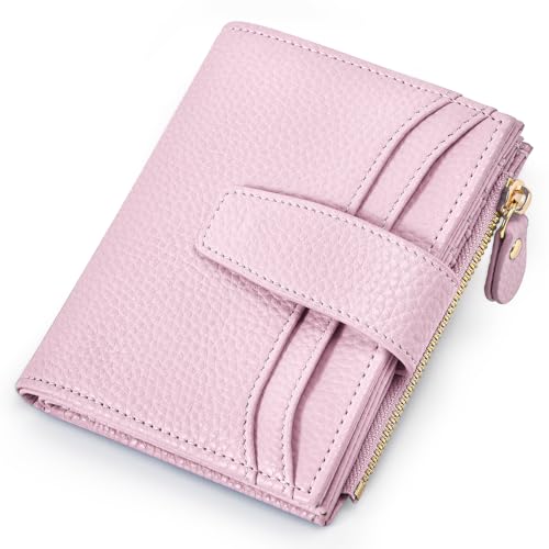 oscaurt Small Wallet Women RFID Blocking Bifold Compact Credit Card Holder Leather Wallets for Women with Zipper Coin Pocket and 2 ID Window (Pink)