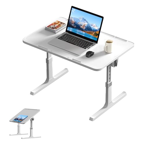 YRHome Mesa de cama ajustable en altura e inclinación para ordenador portátil para cama y sofá – 60 x 40 cm Mesa plegable para notebook Lapdesk con muesca para tableta, mesa estable para sofá, suelo y