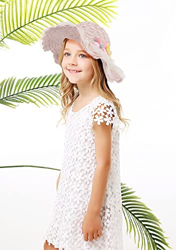 Bienvenu Kids Girls Straw Hat with Two Flowers, Toddler Wide Brim Sun Hat, Girls Hat for Summer Beach Travel Party Outdoor3