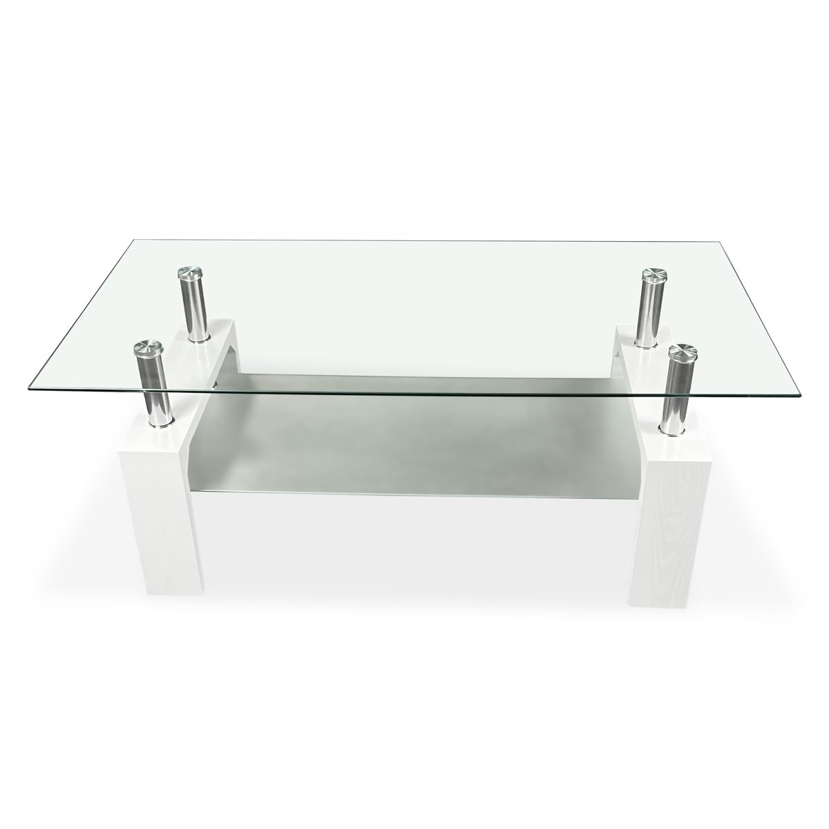 Somnia Descanso - Mesa de Centro de Cristal, Mesita de Salón o Comedor, Modelo Öland, Acabado en Color Blanco, Medidas: 110 cm (Ancho) x 55 cm (Fondo) x 45 cm (Alto)