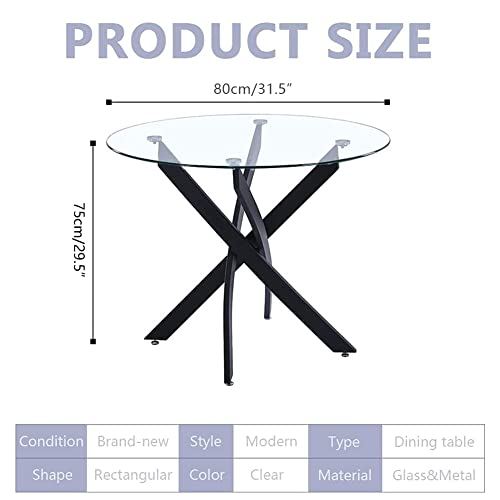 Niern Glass Dining Table With Chromed Legs, 35.5 In Round Modern Small Kitchen Table For Kitchen Dining Room (Black) #TOP2
