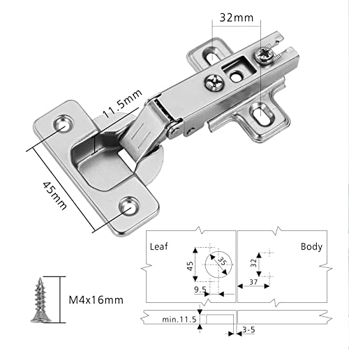 Furniware 2 Pcs Slide-on 35mm Kitchen Cabinet Wardrobe Door Hinge,110 Degree Self Close Full Overlay Standard Hinge-Nickel Plated