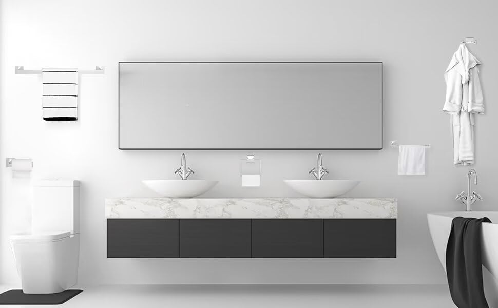 Miniatura 7 de BOZWELL Ganchos dobles para toallas para baño, montaje en pared de níquel castrado, paquete de 2 ganchos modernos de estilo cuadrado para bata,