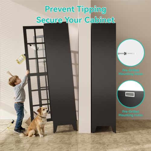 Image of Metal Storage Cabinet with Glass Doors and Adjustable Shelves