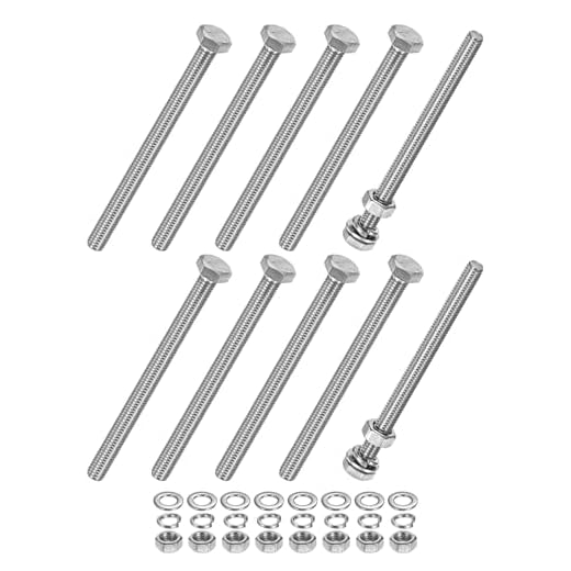 M METERXITY 10-Pack Hex Head Screw Bolt with Nuts Flat & Lock Washers M6x80mm Stainless Steel Bolts and Nuts Kit Fully Threaded Metric Bolt Assortment for Equipment/Machinery