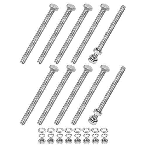 M METERXITY 10-Pack Hex Head Screw Bolt with Nuts Flat &amp; Lock Washers M6x80mm Stainless Steel Bolts and Nuts Kit Fully Threaded Metric Bolt Assortment for Equipment/Machinery
