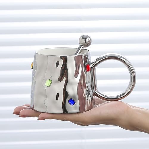 Caneca, Decoração de Pedra Colorida, Caneca de Cerâmica, Anti-escaldadura, Presente Elegante para Vi